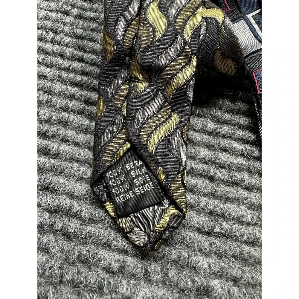Bachrach Ties Mens Silk Made in Italy Lot of 2 Gray Gold Geometric Woven Pattern